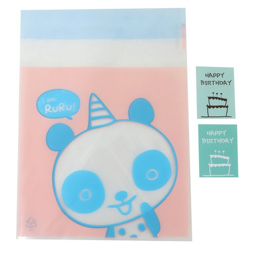 황씨네도시락 접착 야미 속포장봉투 팬더 30p + 케이크 생일 스티커 민트 30p, 1세트