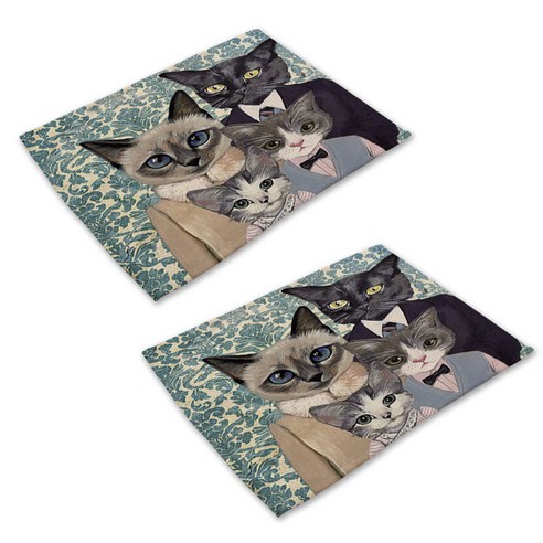 스토어33 다크 고양이 식탁매트 2p, K, 42 x 32 cm