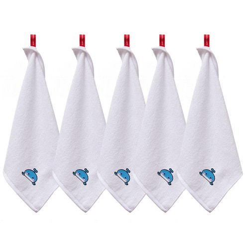 소프트터치 뱀부얀 고래자수 고리타올 34 x 34 cm, 화이트, 5개
