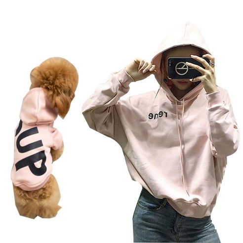 노랜드 SUP 후드 강아지 견주 커플옷, 핑크, 1개