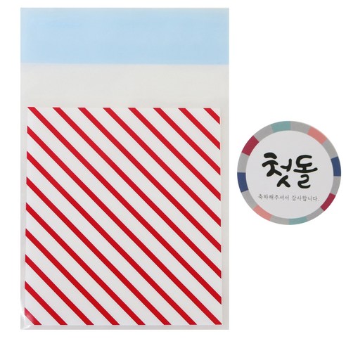 황씨네도시락 접착 스트라이프 봉투 레드 100p + 첫돌 스티커 전통 100p, 1세트