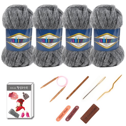 마마니트 알리제 컨트리 뜨개실 4p 목도리 diy 세트, 197 Dark Gray, 1세트