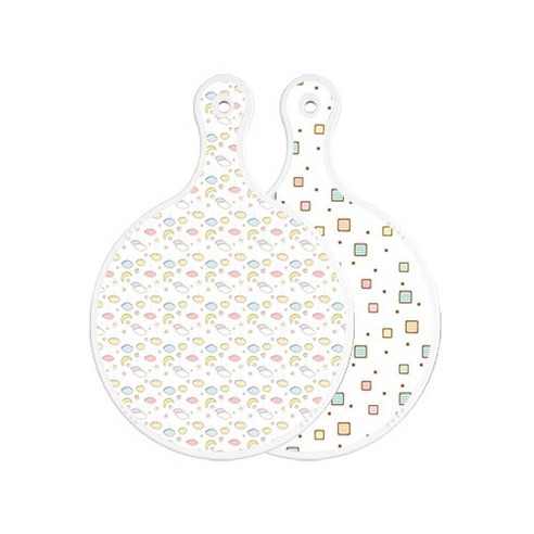 로엠디자인 양면 원형 서빙 도마 보드 파스텔밤하늘, Happy사각패턴, 1개