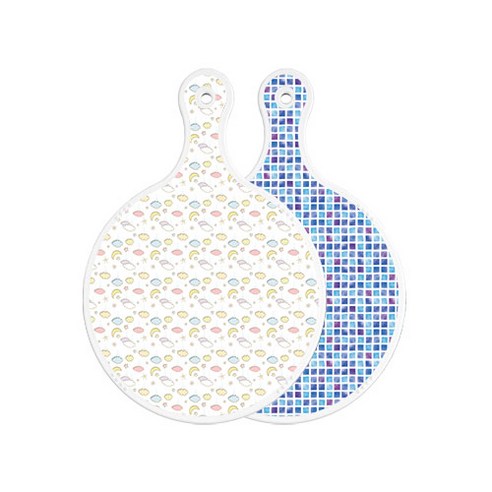 로엠디자인 양면 원형 서빙 도마 보드 파스텔밤하늘, 블루타일, 1개
