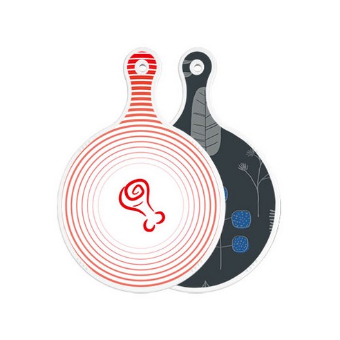 로엠디자인 양면 원형 서빙 도마 고기라인레드, 감색나무라인, 1개