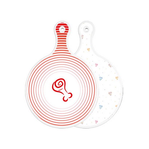 로엠디자인 양면 원형 서빙 도마 고기라인레드, 라인하트, 1개