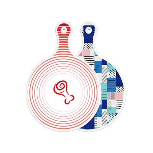 로엠디자인 양면 원형 서빙 도마 고기라인레드, 청색체크, 1개