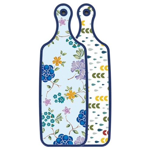 로엠디자인 블루 에디션 양면 서빙 도마 보드 빗물과새싹패턴, 로맨틱블루floral비색, 1개