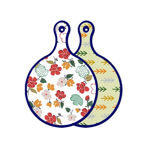 로엠디자인 블루에디션 양면 디자인 원형 서빙도마 floral목련패턴, 소나무치자색, 1개