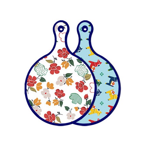로엠디자인 블루에디션 양면 디자인 원형 서빙도마 floral목련패턴, 달라홀스, 1개