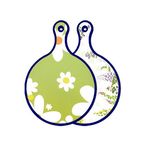 로엠디자인 블루에디션 양면 원형 서빙 도마 floral design하얀개나리, 화단, 1개