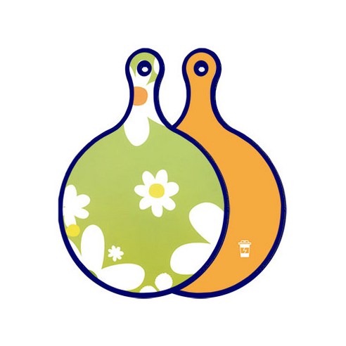 로엠디자인 블루에디션 양면 원형 서빙 도마 floral design하얀개나리, 옐로, 1개