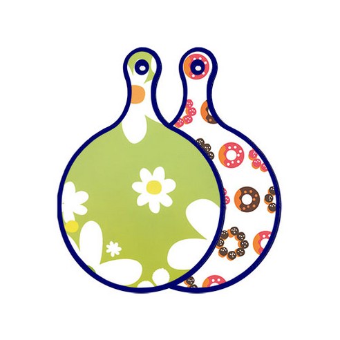 로엠디자인 블루에디션 양면 원형 서빙 도마 floral design하얀개나리, 초코도넛, 1개