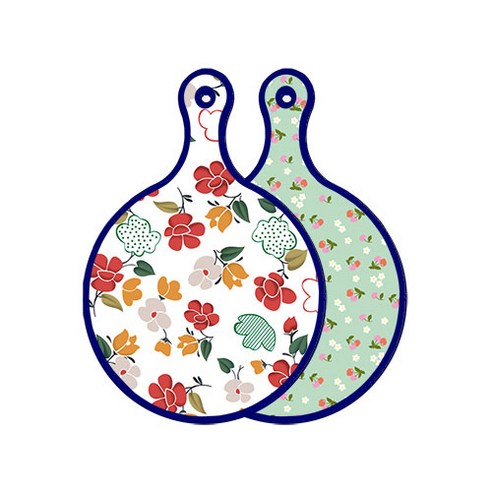 로엠디자인 블루에디션 양면 디자인 원형 서빙도마 floral목련패턴, 비색체리, 1개