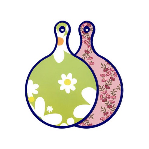 로엠디자인 블루에디션 양면 원형 서빙 도마 floral design하얀개나리, 체리플라워, 1개