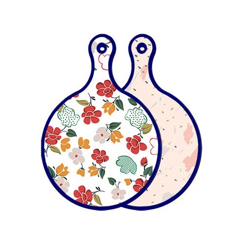 로엠디자인 블루에디션 양면 디자인 원형 서빙도마 floral목련패턴, 패턴자국, 1개
