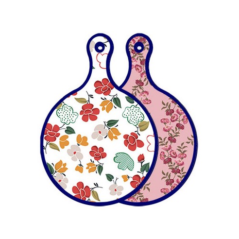 로엠디자인 블루에디션 양면 디자인 원형 서빙도마 floral목련패턴, 체리플라워, 1개