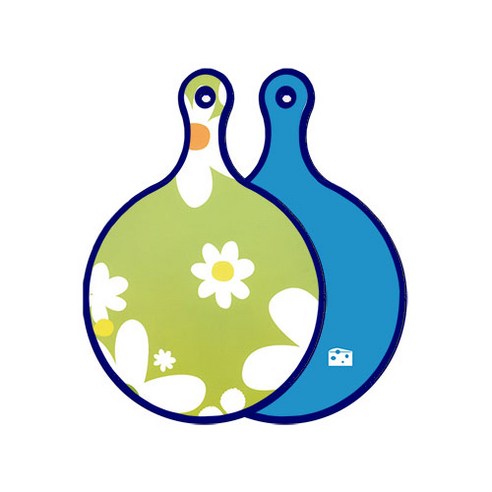 로엠디자인 블루에디션 양면 원형 서빙 도마 floral design하얀개나리, 스카이블루, 1개