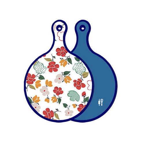 로엠디자인 블루에디션 양면 디자인 원형 서빙도마 floral목련패턴, 다크블루, 1개