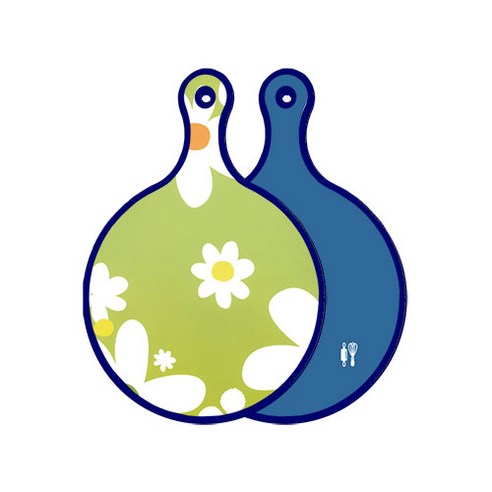 로엠디자인 블루에디션 양면 원형 서빙 도마 floral design하얀개나리, 다크블루, 1개