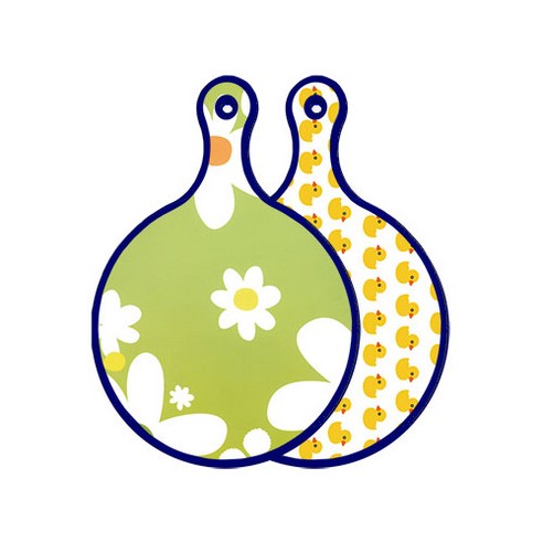 로엠디자인 블루에디션 양면 원형 서빙 도마 floral design하얀개나리, 오리, 1개