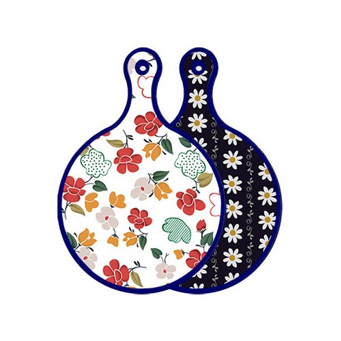 로엠디자인 블루에디션 양면 디자인 원형 서빙도마 floral목련패턴, 클래식플라워, 1개