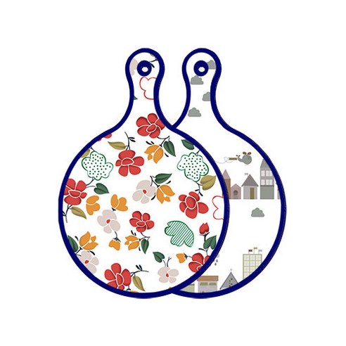 로엠디자인 블루에디션 양면 디자인 원형 서빙도마 floral목련패턴, 도시클립아트, 1개