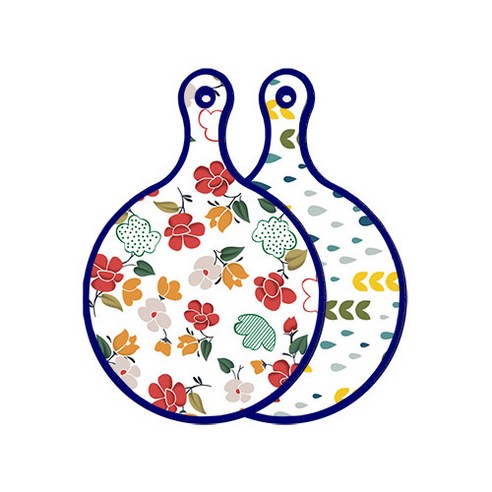 로엠디자인 블루에디션 양면 디자인 원형 서빙도마 floral목련패턴, 빗물과새싹패턴, 1개