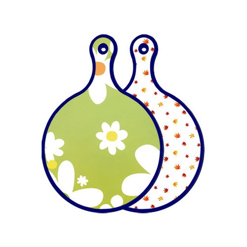 로엠디자인 블루에디션 양면 원형 서빙 도마 floral design하얀개나리, 낙엽화이트, 1개