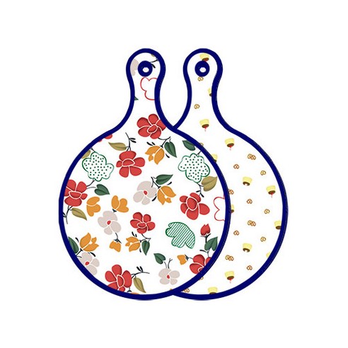 로엠디자인 블루에디션 양면 디자인 원형 서빙도마 floral목련패턴, 푸딩, 1개