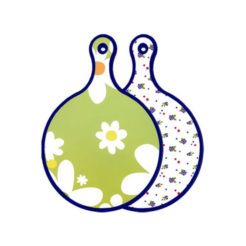 로엠디자인 블루에디션 양면 원형 서빙도마 보드 floraldesign 하얀개나리, 블루베리, 1개