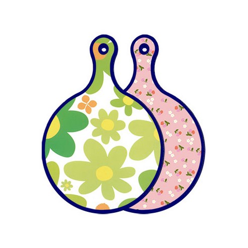 로엠디자인 블루에디션 양면 원형 서빙 도마 floral 개나리, 주홍색체리, 1개