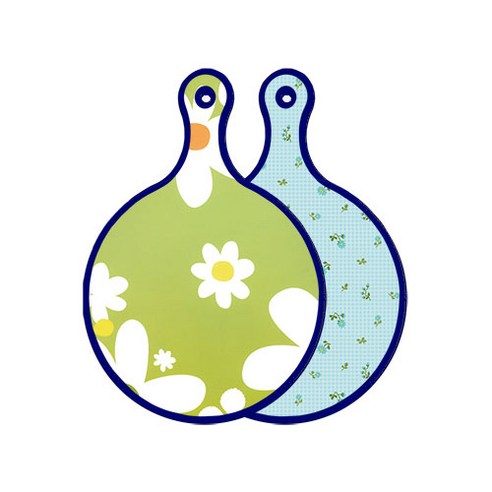 로엠디자인 블루에디션 양면 원형 서빙 도마 floral design하얀개나리, 옥색플라워체크, 1개