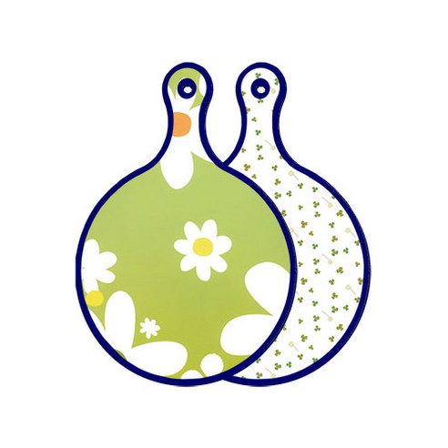 로엠디자인 블루에디션 양면 원형 서빙 도마 floral design하얀개나리, 세잎클로버, 1개