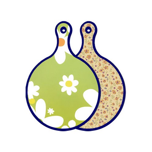 로엠디자인 블루에디션 양면 원형 서빙 도마 floral design하얀개나리, 자황색플라워, 1개