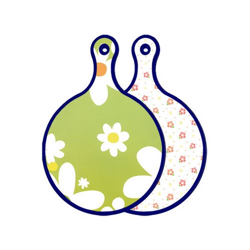 로엠디자인 블루에디션 양면 원형 서빙 도마 floral design하얀개나리, 훈색나팔꽃화이트, 1개