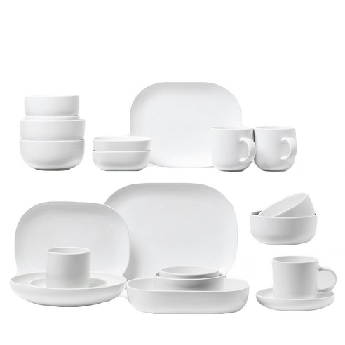 보울보울 레트로라인 4인 홈세트 21개, 밀크화이트, 공기 4p + 대접 4p + 머그컵 320ml x 4p + 오발미니볼