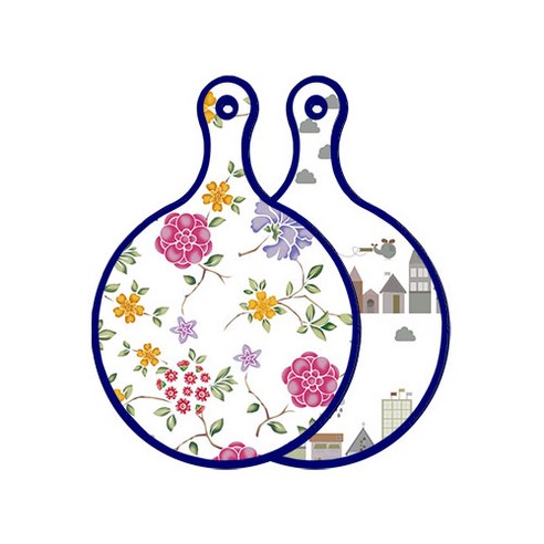 로엠디자인 블루 에디션 양면 원형 서빙 도마 보드 로맨틱레드floral화이트, 도시클립아트, 1개