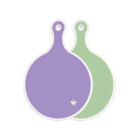 로엠디자인 양면 원형 서빙 도마 보라, 초록색체크, 1개