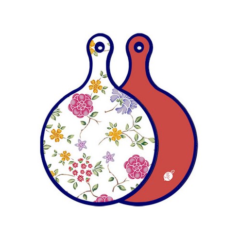 로엠디자인 블루 에디션 양면 원형 서빙 도마 보드 로맨틱레드floral화이트, 레드, 1개