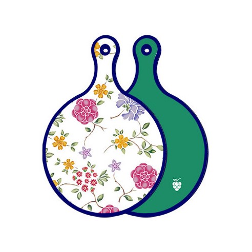 로엠디자인 블루 에디션 양면 원형 서빙 도마 보드 로맨틱레드floral화이트, 그린, 1개