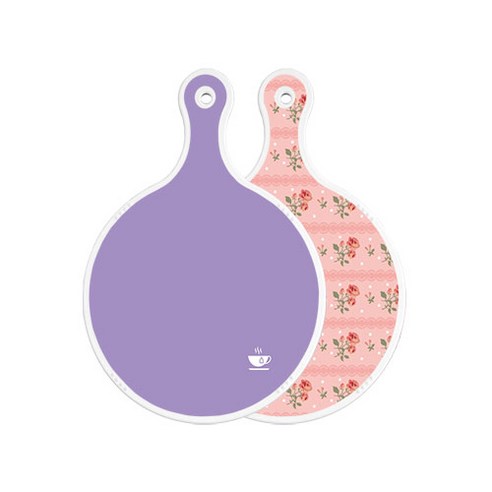 로엠디자인 양면 원형 서빙 도마 보라, 핑크로즈, 1개