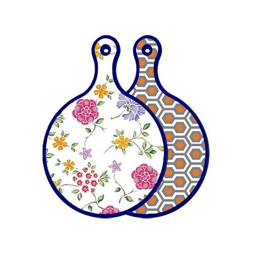 로엠디자인 블루 에디션 양면 원형 서빙 도마 보드 로맨틱레드floral화이트, 샤이닝패턴, 1개