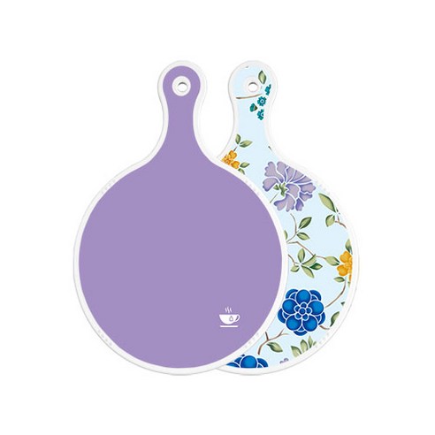로엠디자인 양면 원형 서빙 도마 보라, 로맨틱블루floral비색, 1개