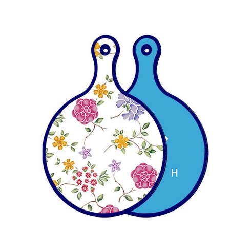 로엠디자인 블루 에디션 양면 원형 서빙 도마 보드 로맨틱레드floral화이트, 피쉬블루, 1개