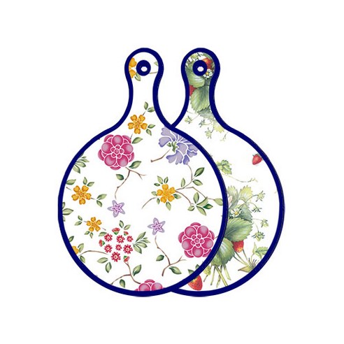 로엠디자인 블루 에디션 양면 원형 서빙 도마 보드 로맨틱레드floral화이트, 산딸기아트웍, 1개