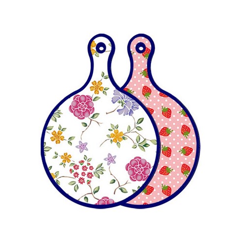 로엠디자인 블루 에디션 양면 원형 서빙 도마 보드 로맨틱레드floral화이트, 핑크딸기, 1개
