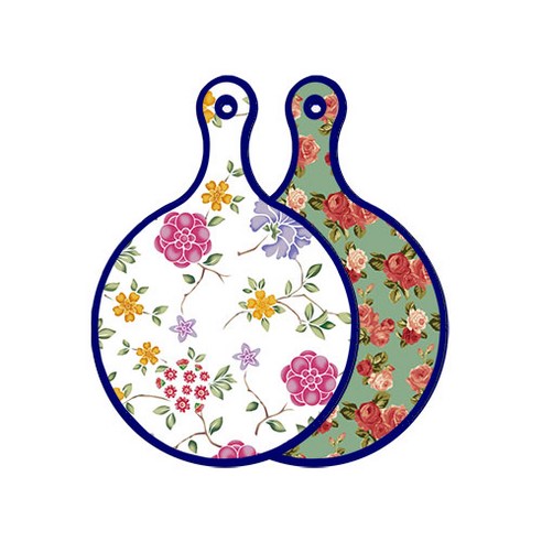 로엠디자인 블루 에디션 양면 원형 서빙 도마 보드 로맨틱레드floral화이트, 취람색장미, 1개