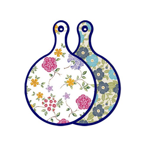 로엠디자인 블루 에디션 양면 원형 서빙 도마 보드 로맨틱레드floral화이트, 플라워자황색, 1개