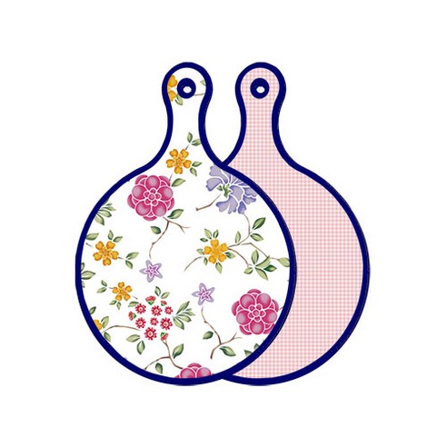 로엠디자인 블루 에디션 양면 원형 서빙 도마 보드 로맨틱레드floral화이트, 훈색체크, 1개